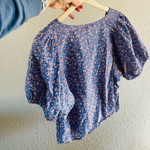 Madewell Blue Floral Puff Sleeve Top - Picture 5 of 11